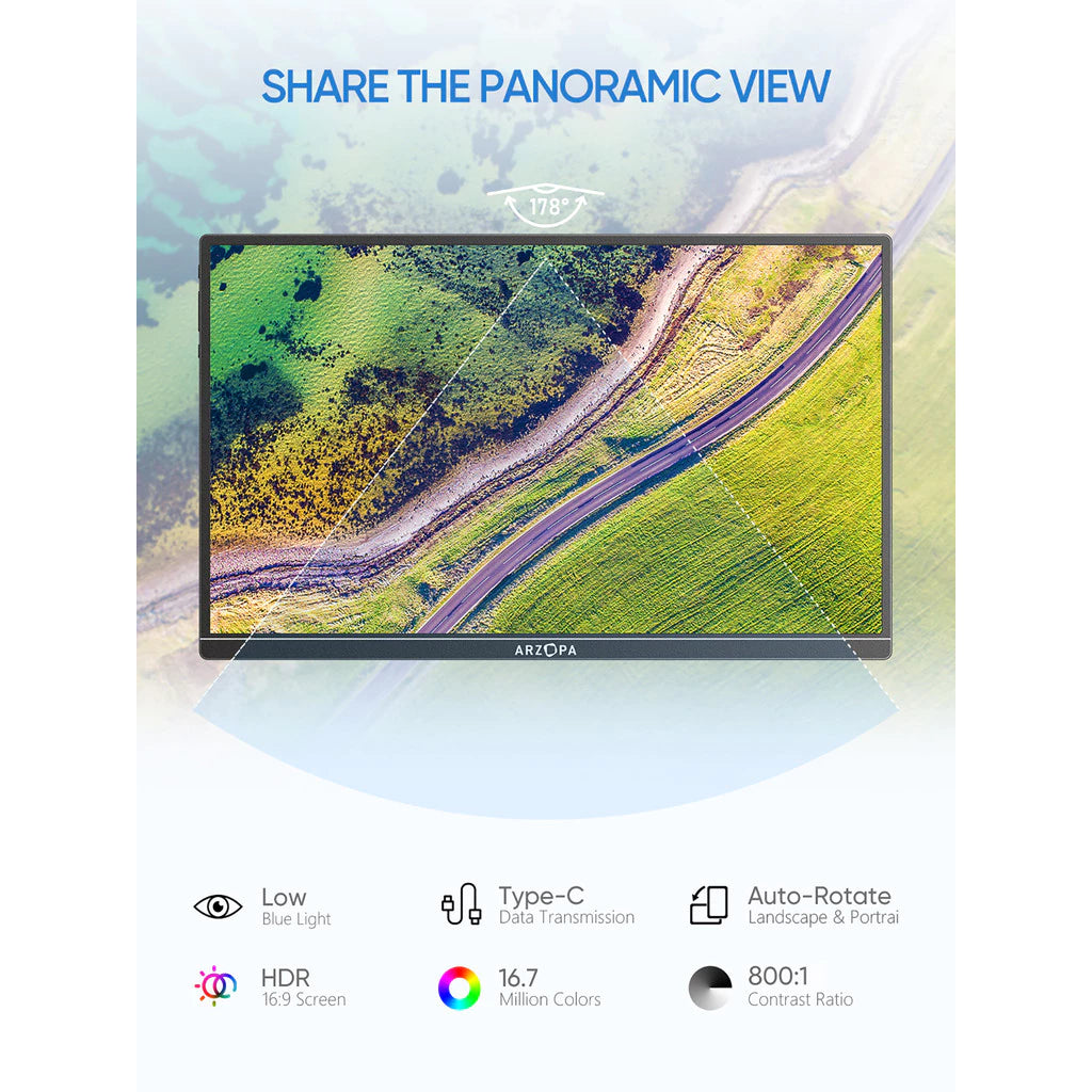 ARZOPA 14" A1 Portable Laptop Monitor FHD 1080P External Display with Dual Speakers Second Screen