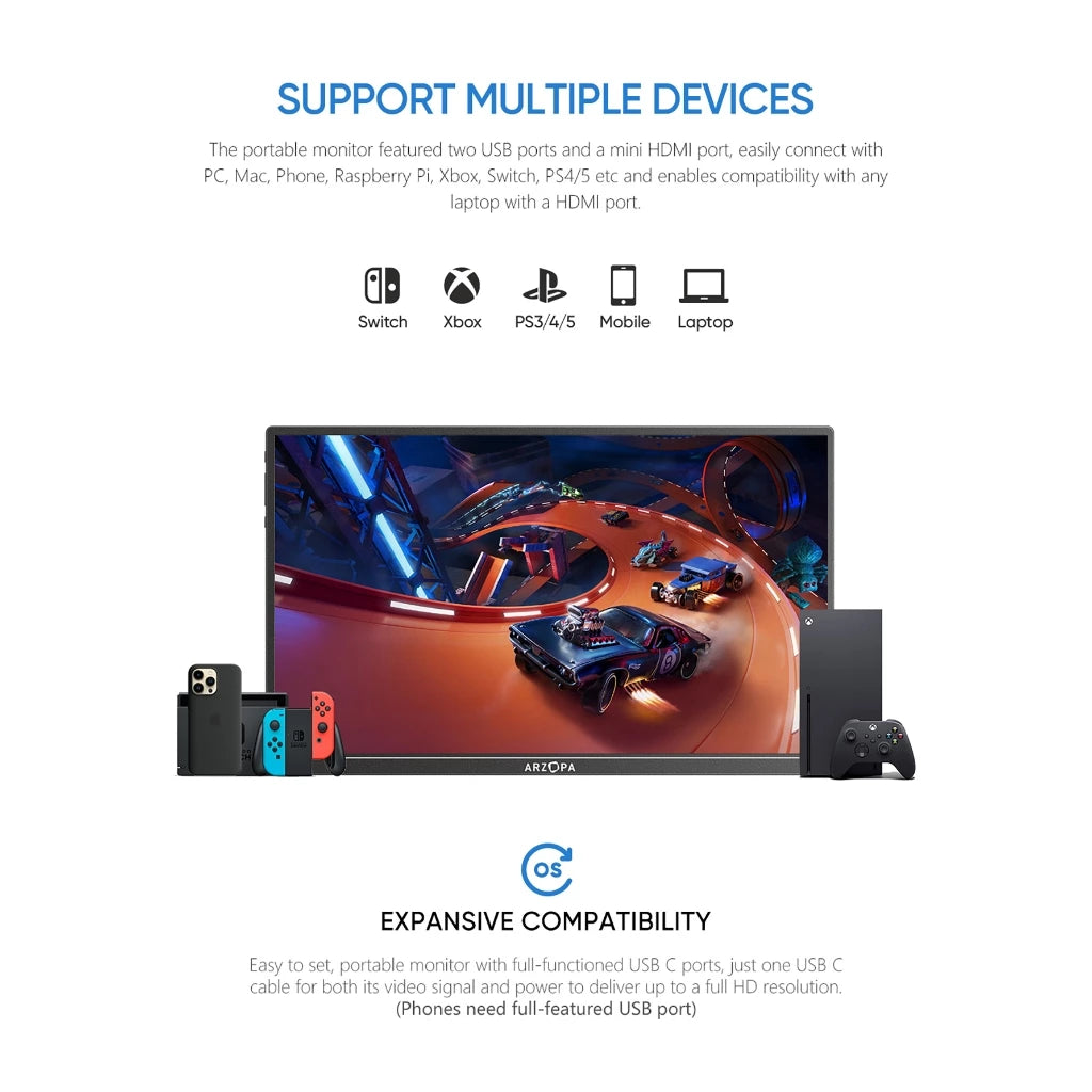 ARZOPA 14" A1 Portable Laptop Monitor FHD 1080P External Display with Dual Speakers Second Screen